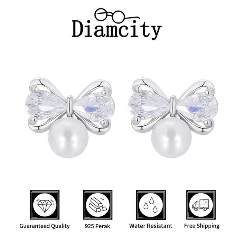 Anting-Anting Mutiara Pita Berlian Elegan untuk Wanita