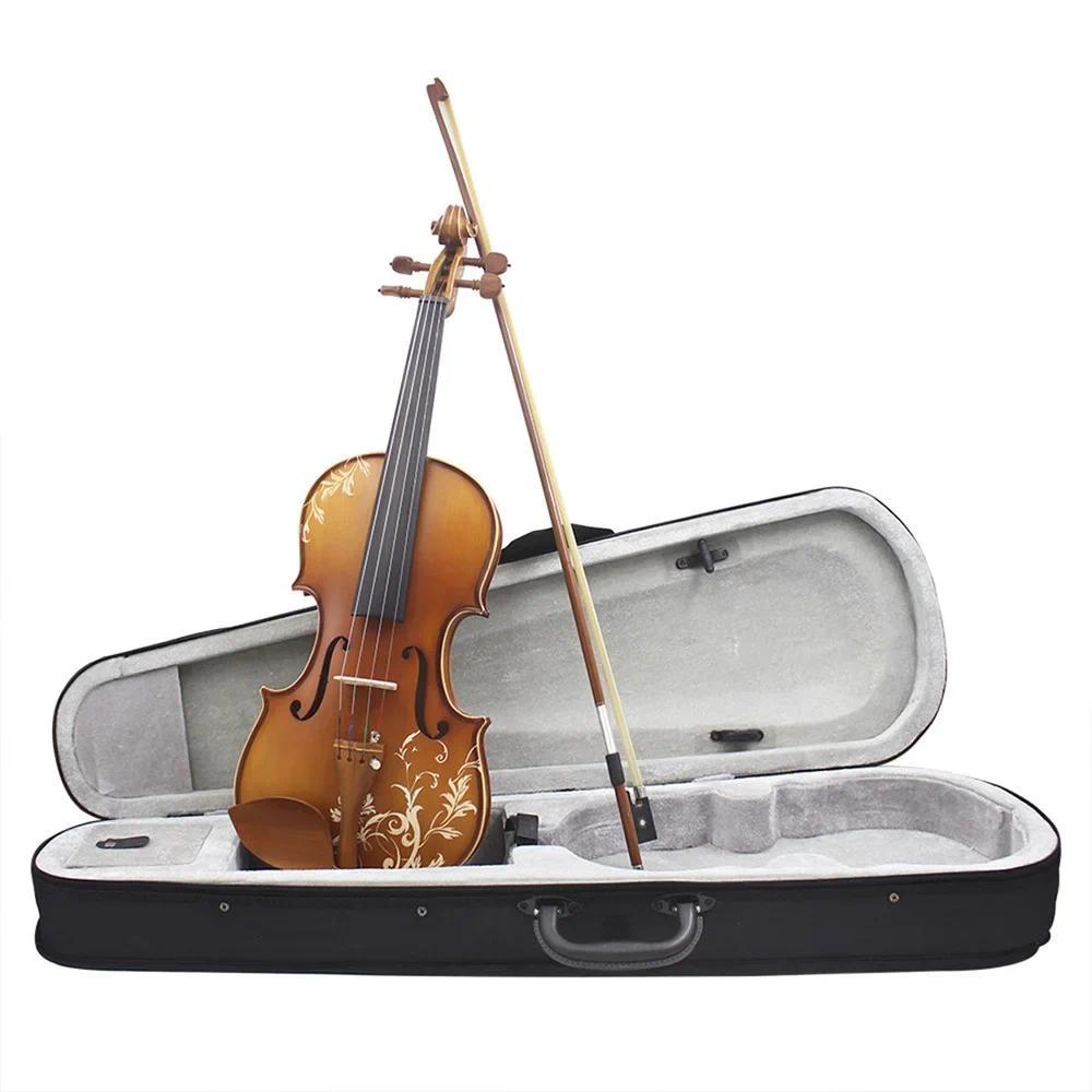 Astonvilla AV608 44 Acoustic Violin Solid Wood Violin With Case Bow Strings Shoulder Rest Tuner Clot