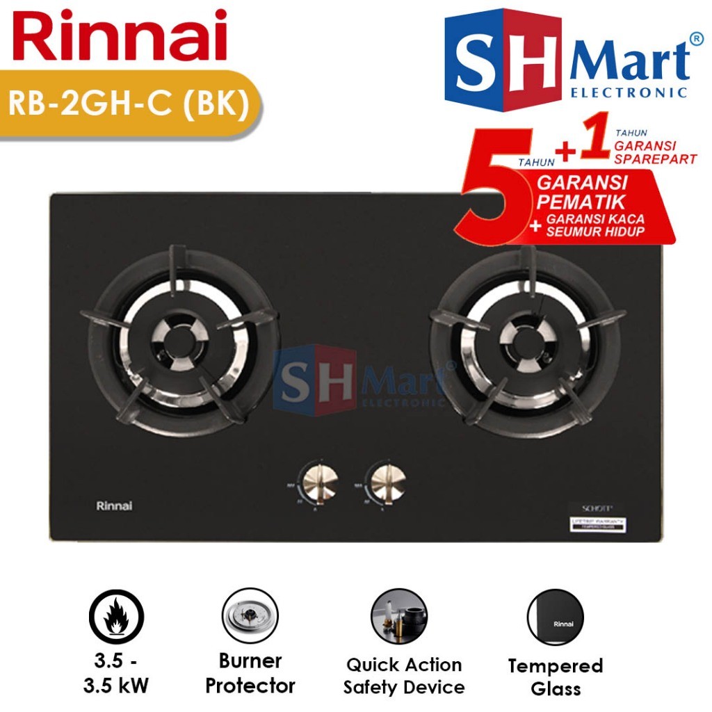 KOMPOR GAS TANAM 2 TUNGKU RINNAI BLACK RB-2GHC.BK (MEDAN)