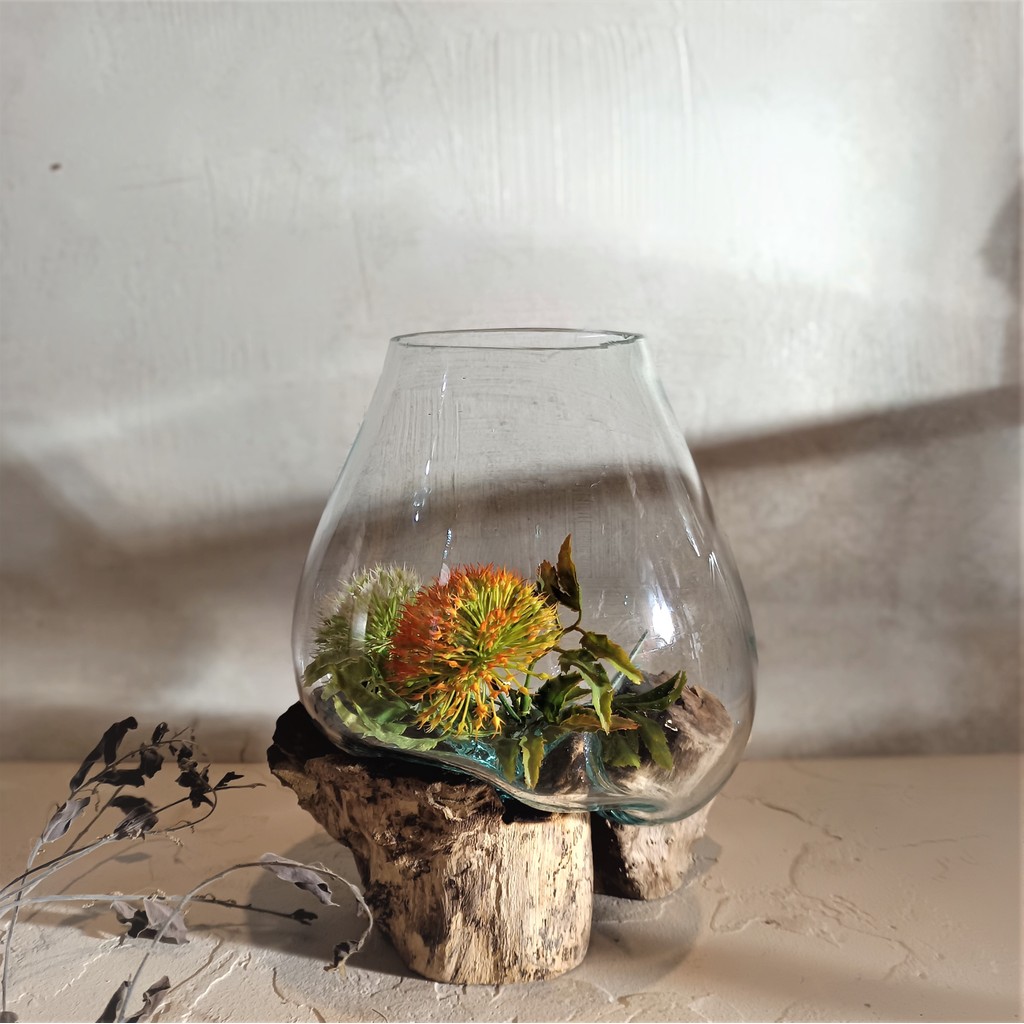 Leolle Vas Kaca Tiup Handmade Bali – Dekorasi Rumah Minimalis / Vase Bunga Unik