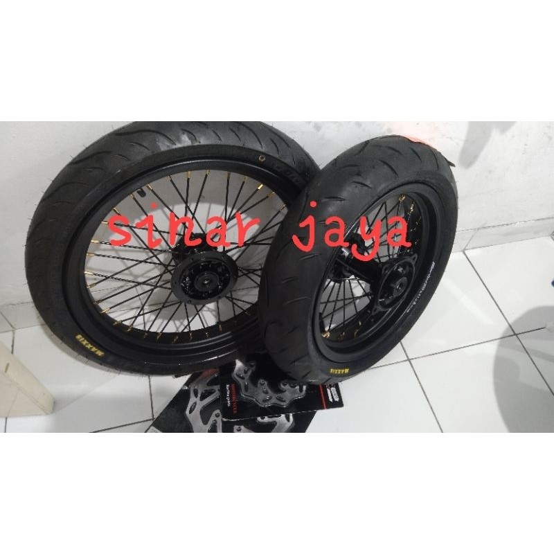 paketan velg set ban klx d tracker ring 17 14 tapak lebar 250 300 or 350 supermoto klx 150 dtracker 