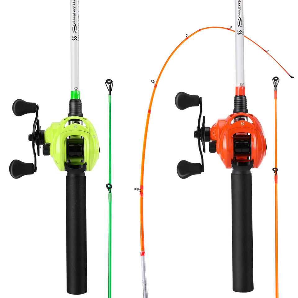 Sougayilang Rod and Reel Combos 1.98m Glass Fiber Casting Fishing Rod and 17+1BB 7.2:1 High Speed Re