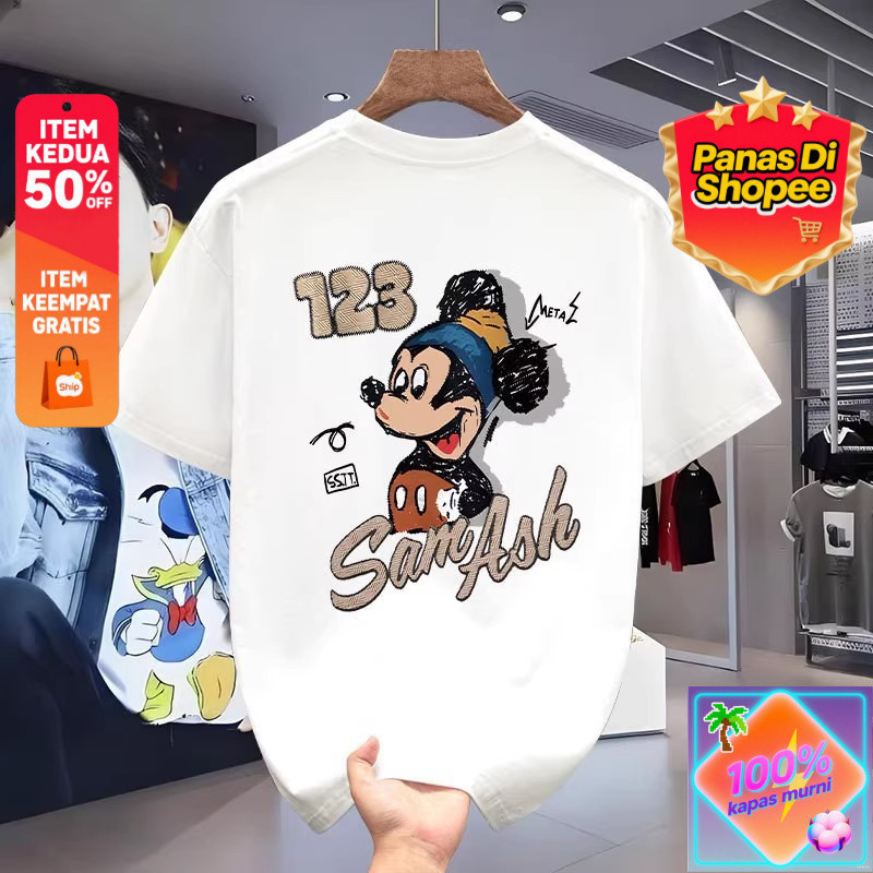 Kaos Pendek Katun Kasual Pria Shopee dengan Cetak Kartun Mickey Mouse Trendy
