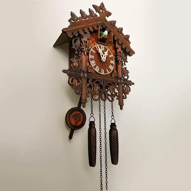 Hancraft Vintage Cuckoo Clock For Living Room Wall Clock Wooden Cuckoo Tree House Alarm Saati Clock 