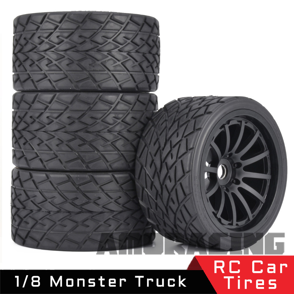 4PCS Rubber Tires Wheels 144mm*70mm Adapter 17mm for 1/8 1/10 RC Remote Control Model Car Monster Tr