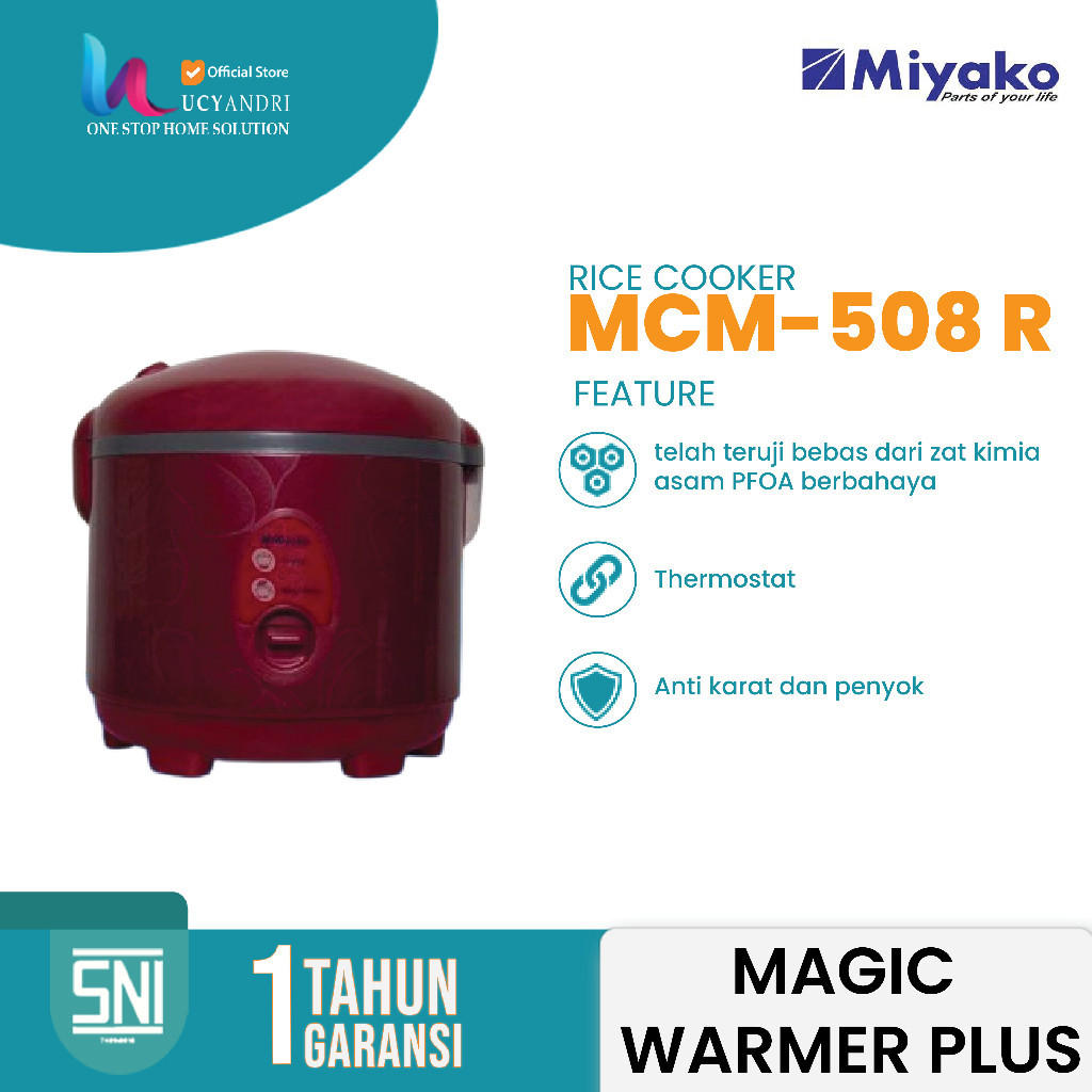 Miyako Magic Warmer Plus MCM-508 R – Rice Cooker 1 Liter Warna Merah Elegan