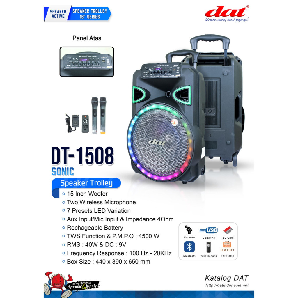 Speaker Trolley DAT 15" DT-1508 / Speaker DAT 15 INCH Trolley DT-1508 Double MIC Wireless