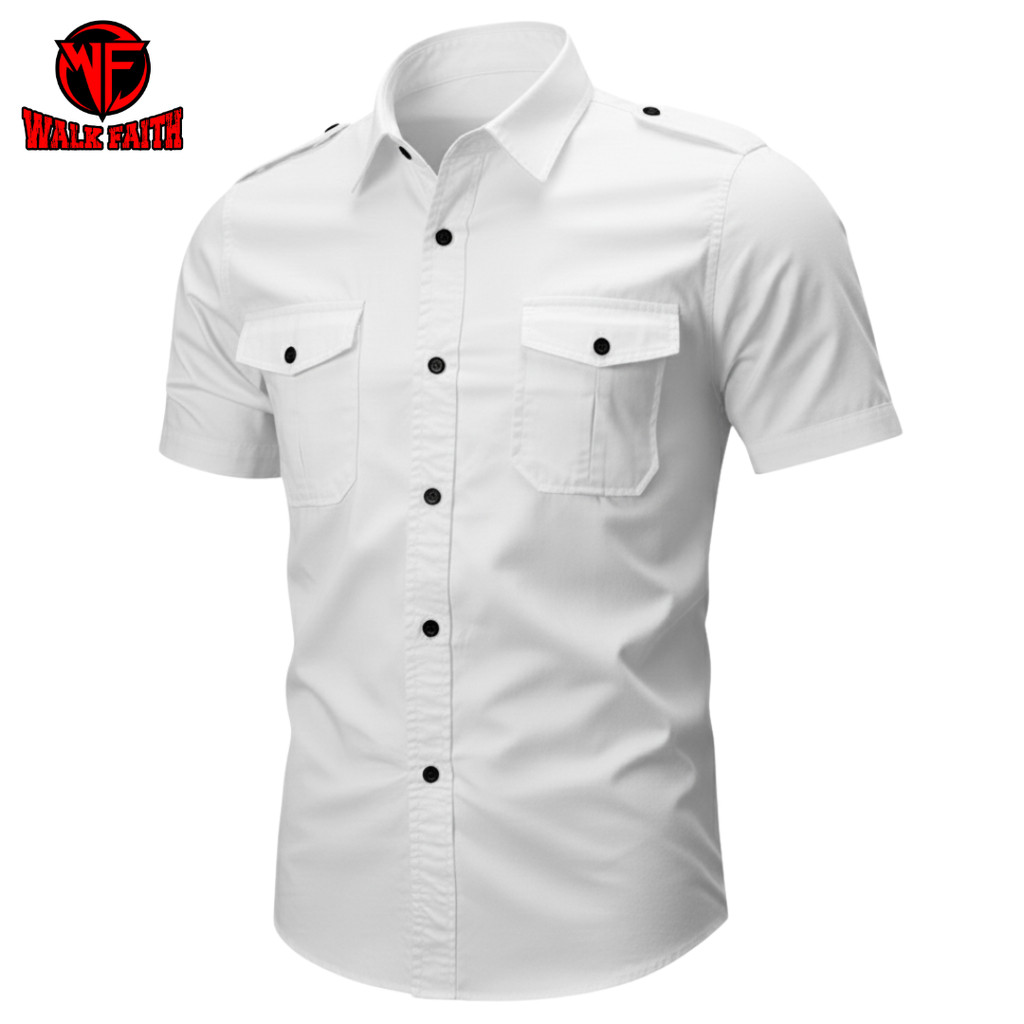 Kemeja Tactical Putih Lengan Pendek / Kemeja Tactical Pria Lengan Pendek / Kemeja Tactical