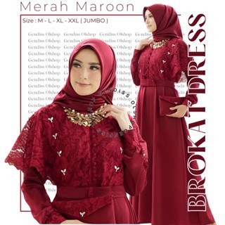COMELLSHOP dress merah Hati maroon brokat Gamis kekinian 2025 kombinasi polos  desain modern dan mew