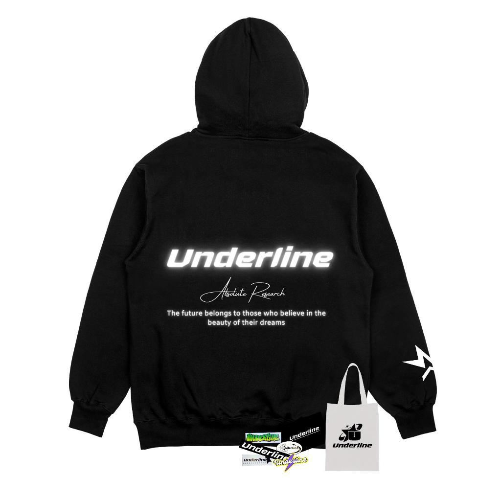 DELISTORE Hoodie Underline V1 Menyala Sablon Reflektif Silver Unisex Pria Wanita Cotton Fleece Tebal