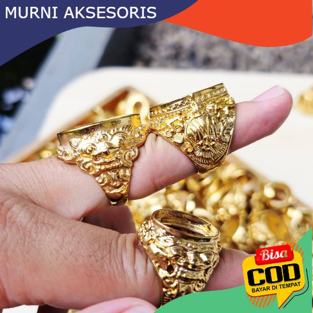 Murni Aksesoris. Emban Ring Titanium MOTIF BALI Warna Gold / Cangkang Cincin Batu Akik Titanium Moti