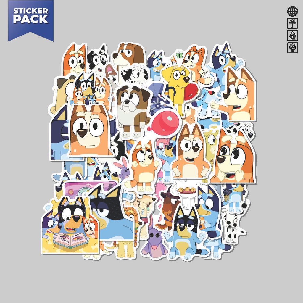 [100PCS]Stiker Pack Stiker Bluey Dogs Aesthetic Vinyl Anti Air Dekorasi Sticker Laptop Buku Journal 