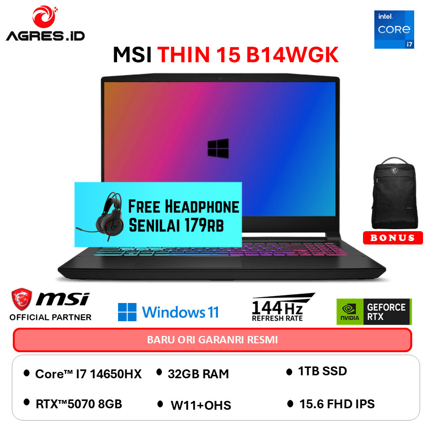 MSI KATANA 15 HX I7 14650HX RTX5070 8GB - RAM 32GB 1TB W11+OHS 15.6FHD -B14WGK.809