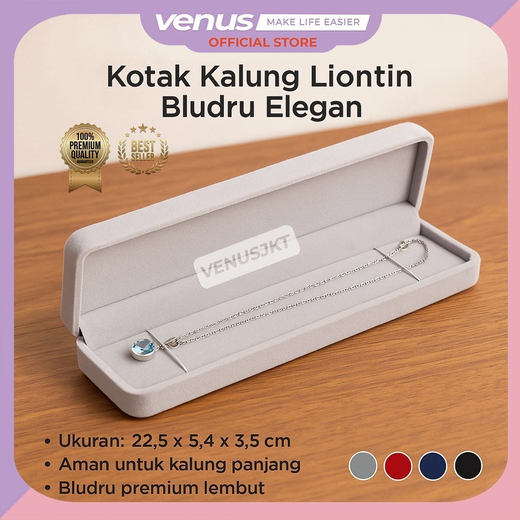 VENUSJKT - Kotak Penyimpanan Perhiasan Kalung Liontin Kotak Perhiasan Bludru Anting Kotak Emas Premi