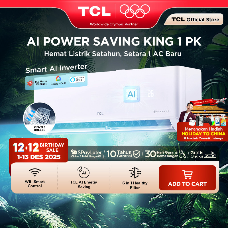 TCL AC AI Inverter Pro Wi-Fi 1 PK - Power Saving - Smart Home Control - Gentle Cool - Healthy Filter