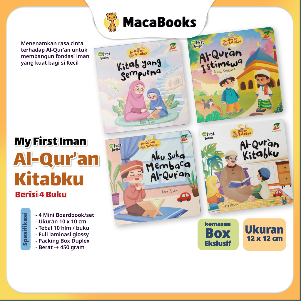 Paket 4 Mini Boardbook Anak Cinta Al-Quran. Belajar Adab & Isi Quran. Buku Bayi Tebal Travel Friendl