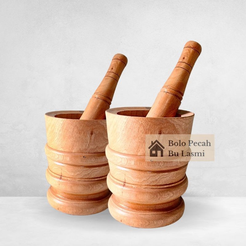 Lumpang Kayu Mahoni Jumbo / Lumpang Jumbo + Alu / Lumpang Kayu Mahoni Motif Coklat DISKON