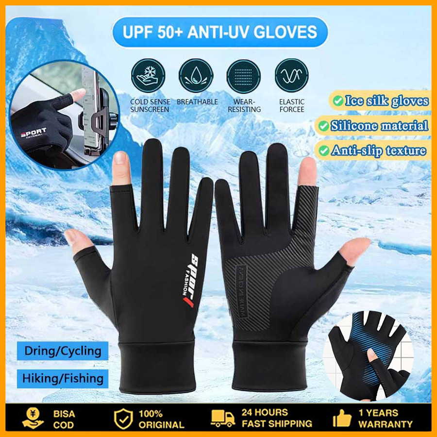 Sepasang Sarung Tangan Motor Sepeda Pria Wanita Ice Silk Gloves Anti Slip Es Sutra Nyaman dan Bernap