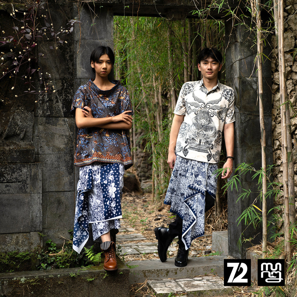 Batik Couple Premium Kemeja Pendek Pria Blouse Wanita Warna Putih Abu Berkain 725938