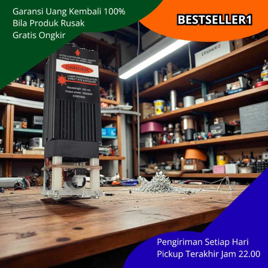 Blue Light 450nm Laser Head CNC Engraving 3.5W Ukir Kayu Karet Logam Presisi Detail Halus Kipas Pend