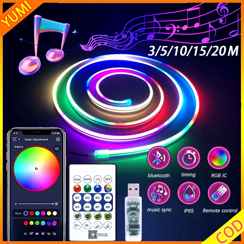 Paket Neon Flex/Lampu Led Strip Selang RGB Remote/Buat Tulisan Dinding Tinggal Colok/Sensor Suara/Ou