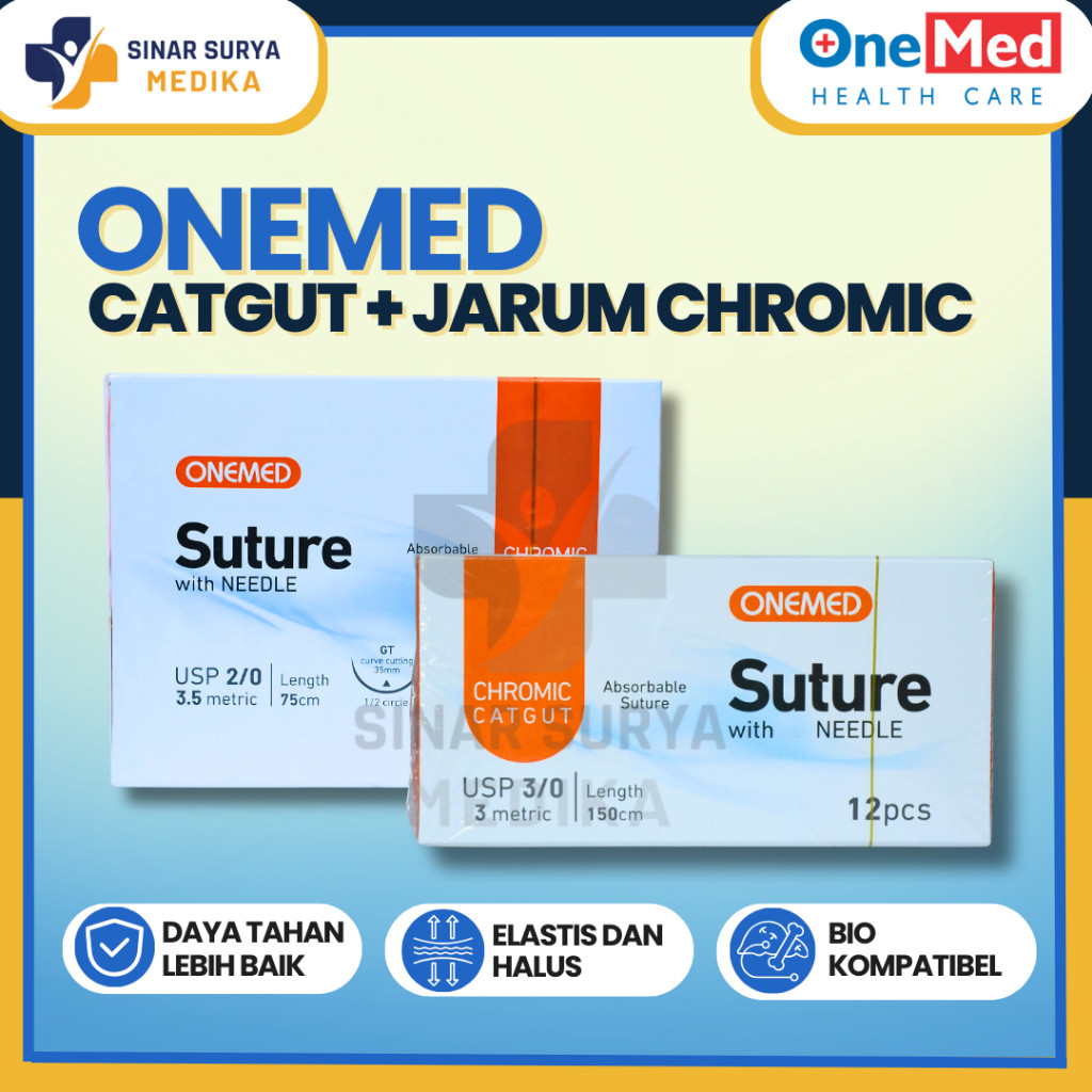 Onemed Benang Jait Catgut Chromic  dan Jarum / Catgut benang Jahit Chromic dengan Jarum Onemed