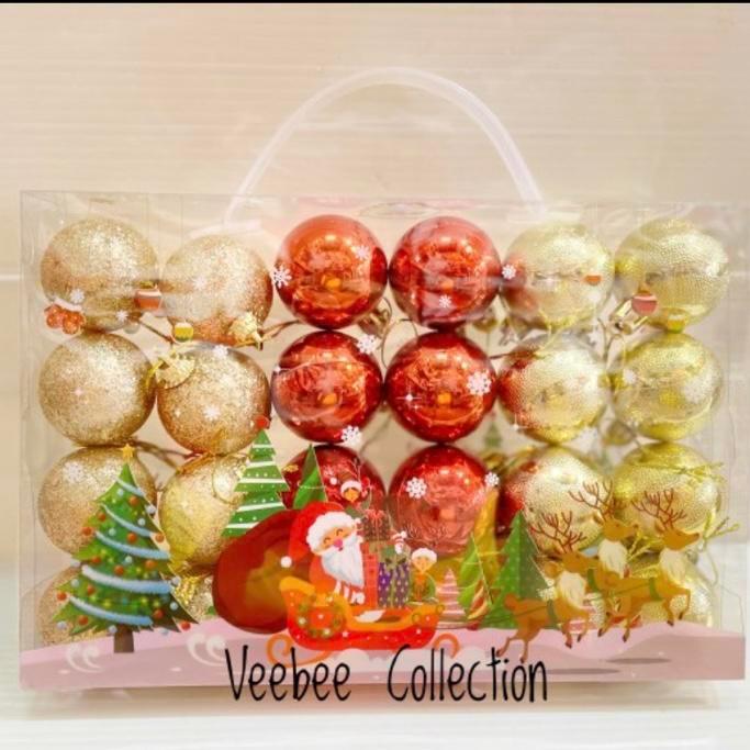 Bola natal 4cm mika koper/ bola hias pohon natal/mainan natal bola - 24pc mix (372)