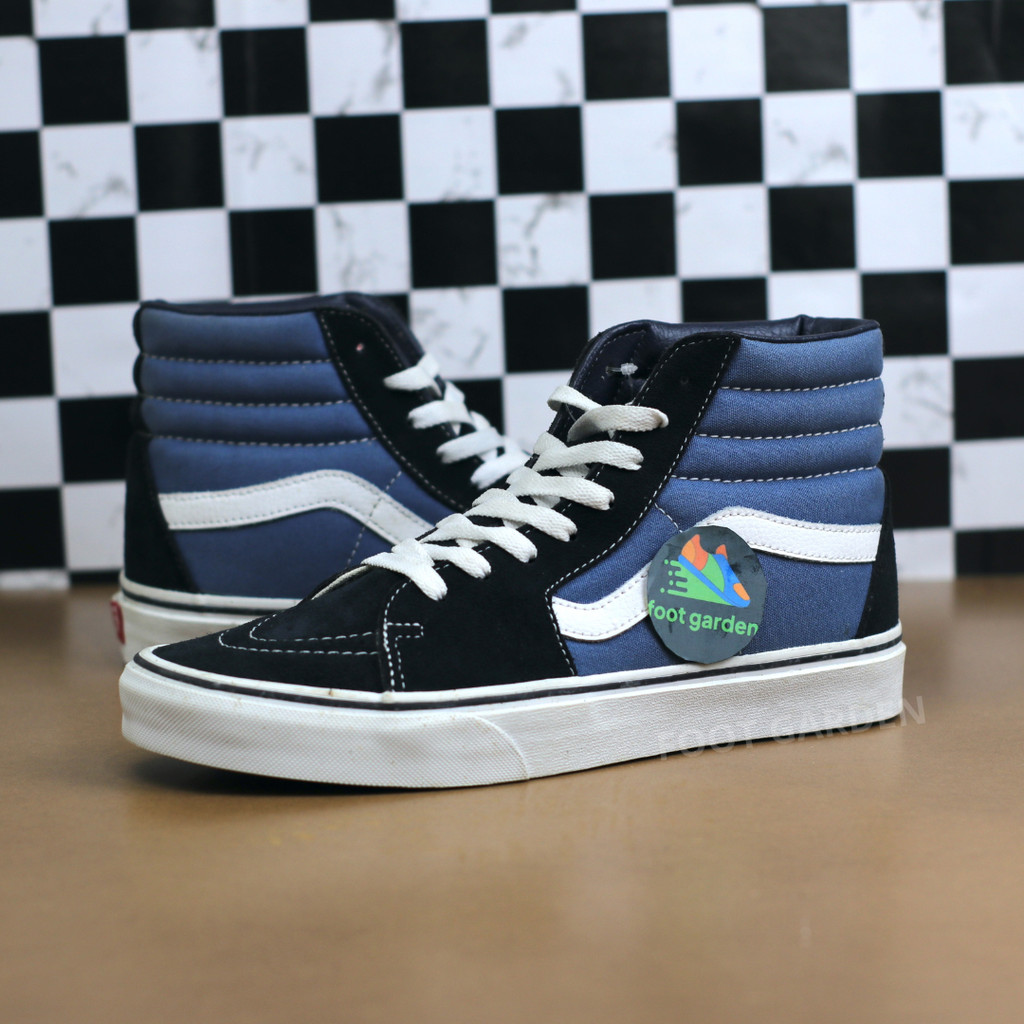 CUCI GUDANG SEPATU SNEAKERS SK 8 HIGH NAVY WHITE SNEAKERS SK 8 TINGGI BIRU TUA FREE STIKER