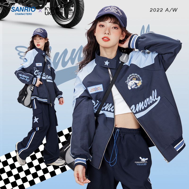 Sanrio  Cinnamoroll Kuromi My Melody Anime Biker Coat Racer Jacket Cartoon Female Loose Warm Windpro