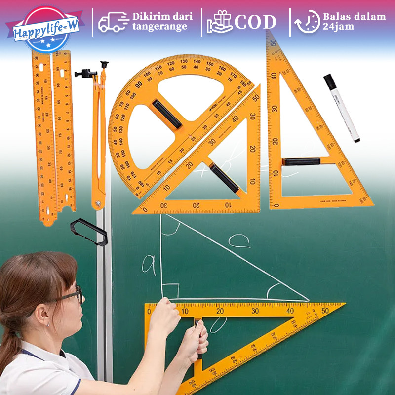 Penggaris Kayu 5pcs /Set Jangka Papan Tulis Penggaris Busur Jangka Segitiga Papan Tulis