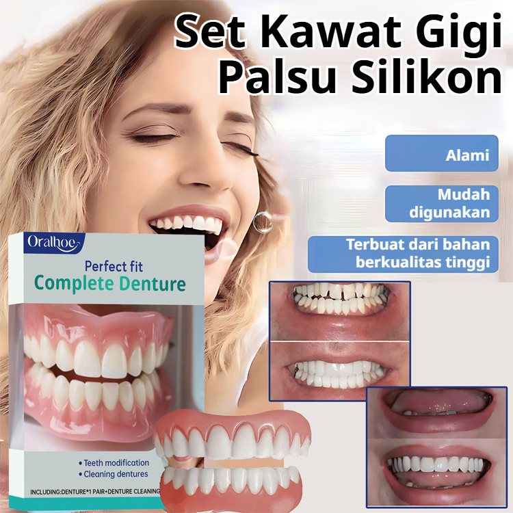 Set Gigi Palsu Atas & Bawah (Lepas Pasang) | Mudah Dipasang, Nyaman, Warna Natural+ Tablet Pembersih