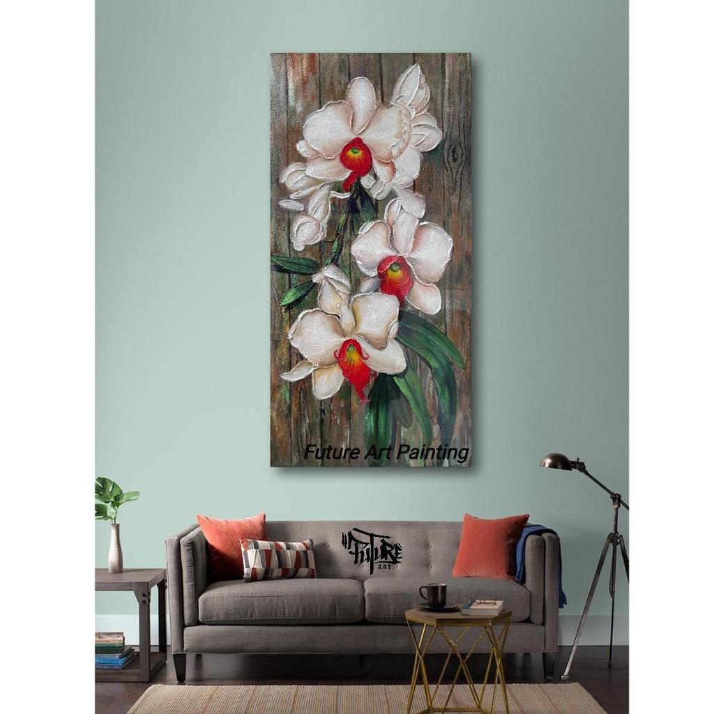 Lukisan Bunga Anggrek Bulan Ukuran 120x60cm Dengan Bingkai - FUTURE ART PAINTING