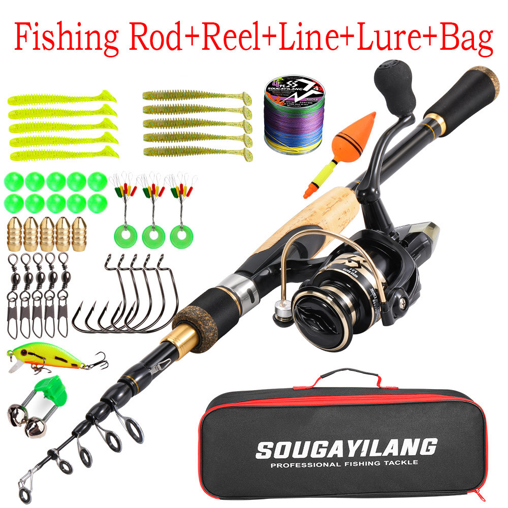 Sougayiolang Spinning Fishing Rod and Reel Set Carbon Rod Max Drag 5kg 5.2:1Fishing Reel Kit Carp Ba