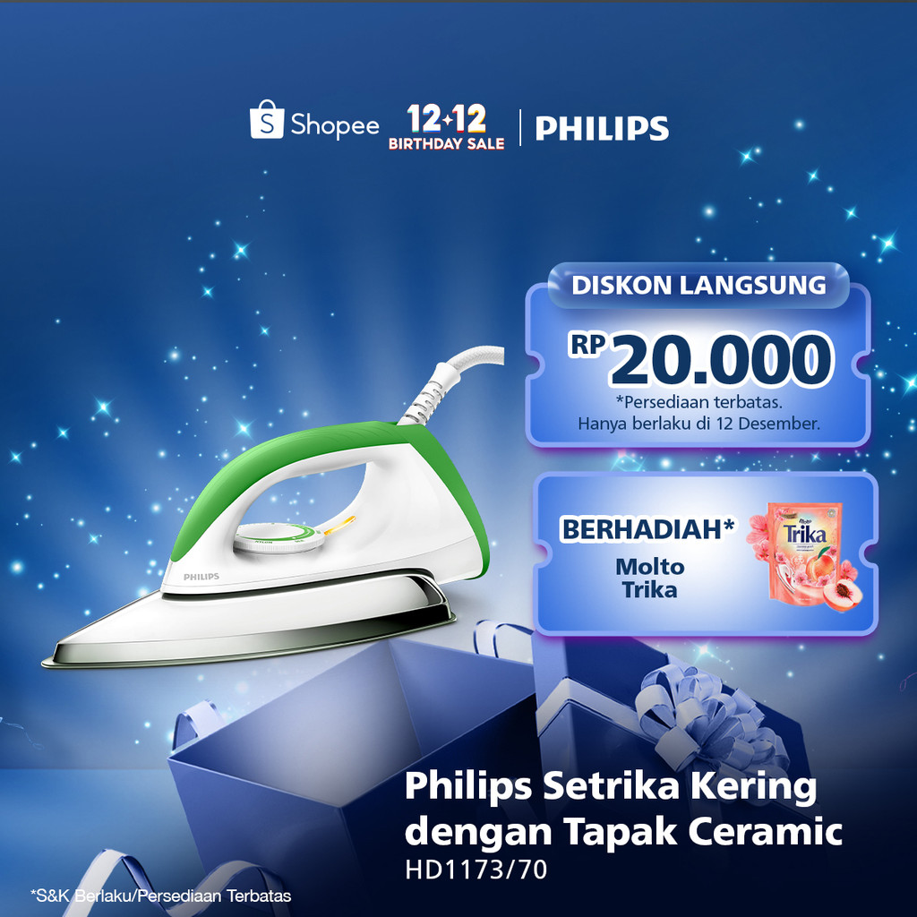 Setrika Kering Philips HD1173|70 Hijau, Keramik Anti-Lengket, Gosokan Baju