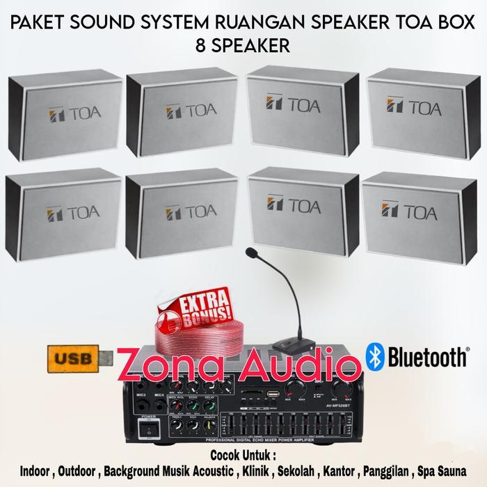 PAKET SOUND SYSTEM SPEAKER TOA BOX 8 SPEAKER CAFE RESTO KANTOR SEKOLAH KLINIK PANGGILAN AMPLIFIER US
