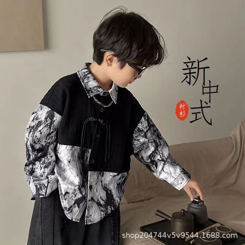 [Saror]Kemeja Lengan Panjang Anak untuk Anak Lebih Besar Gaya Hanfu Atasan Modis