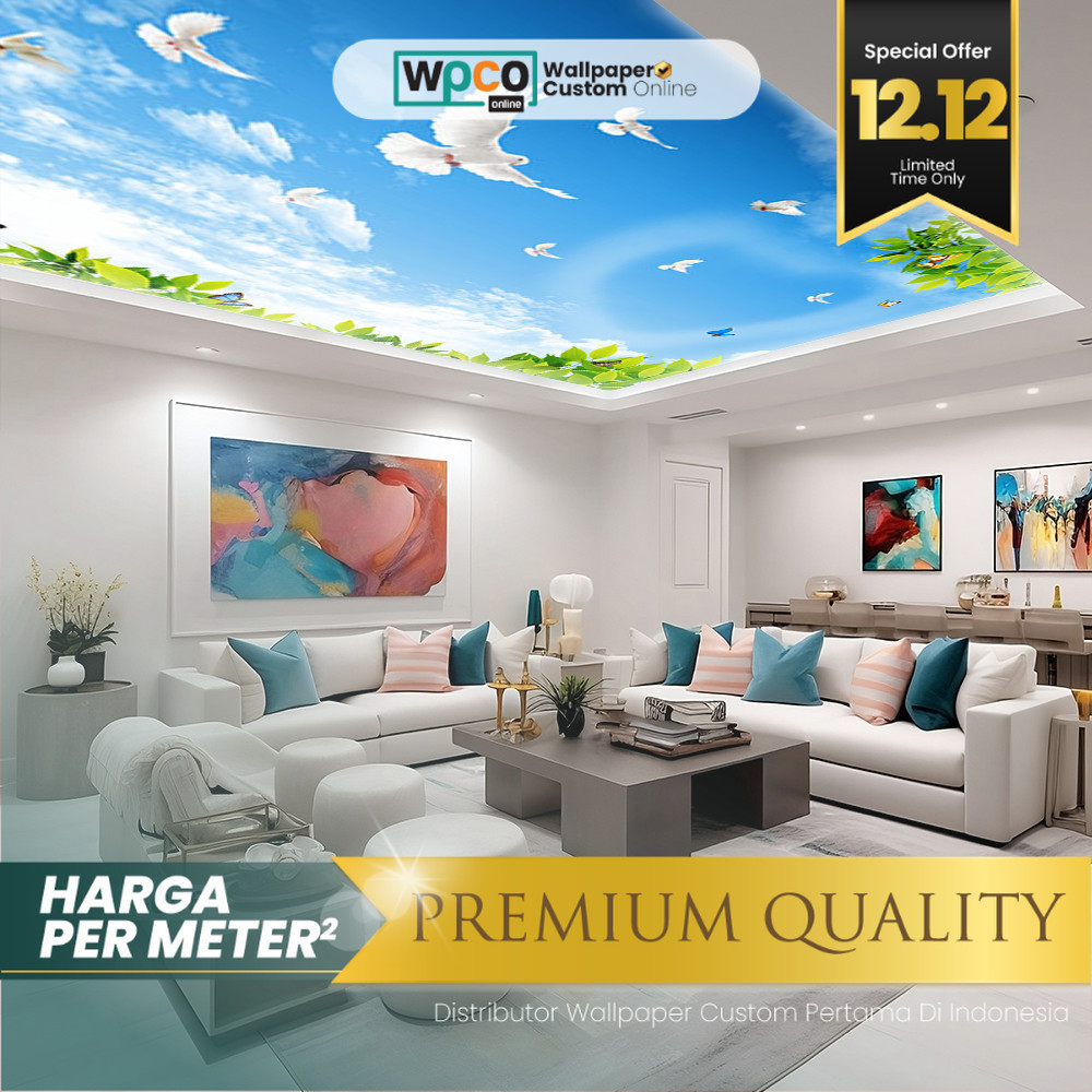 Wallpaper Plafon - Wallpaper Plafon Ruang Tamu - Wallpaper Plafon Gambar Langit Awan Burung - Wallpa