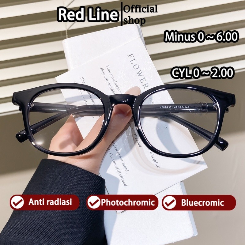 Red Line Kacamata Photocromic Minus Anti Radiasi Blueray Wanita Pria Baru 2025 Square Frame TR90 Fra