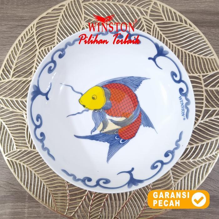 WINSTON 1pcs Piring Kue Keramik 9in Ikan Lontar Red | Piring Buah 23cm