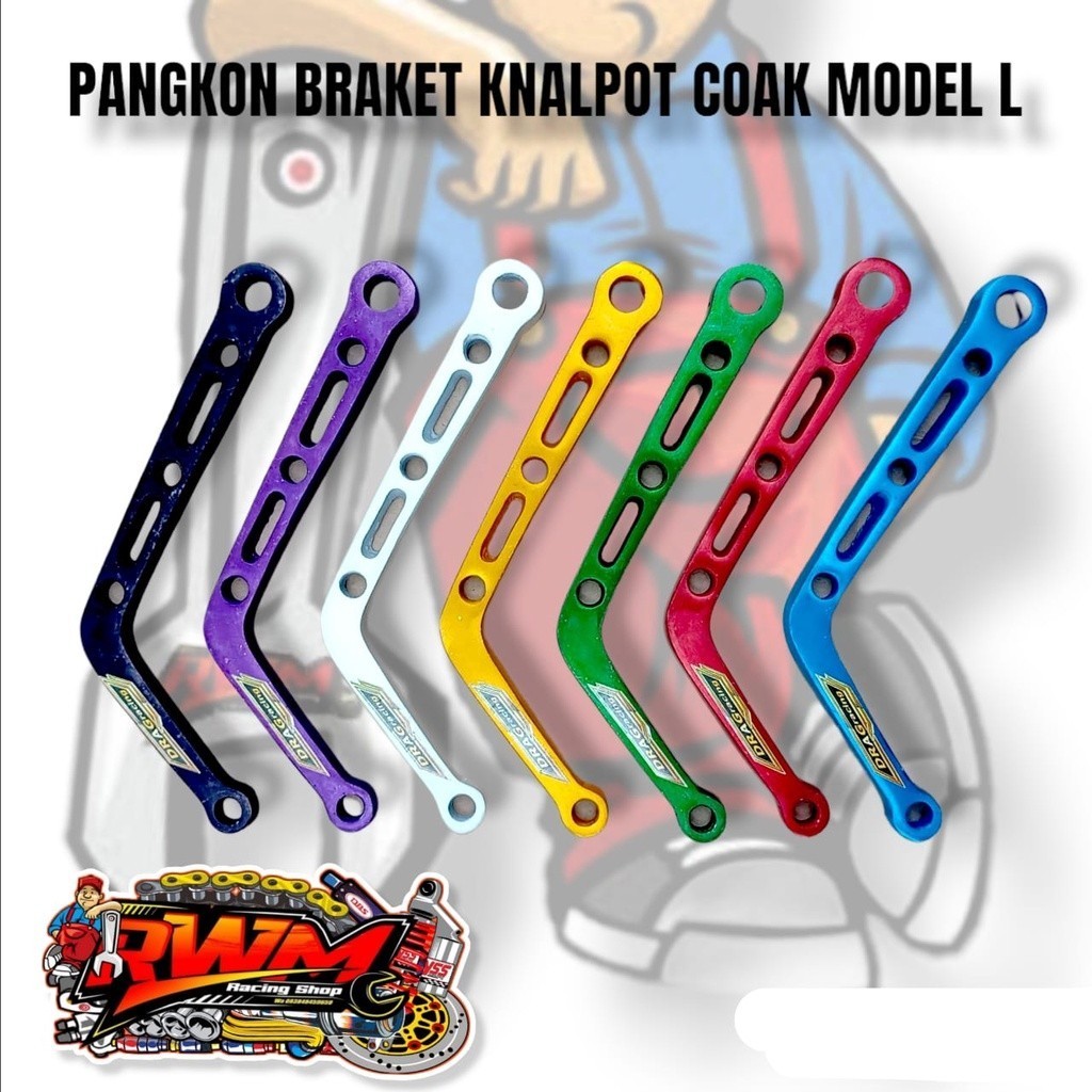 Pangkon knalpot L breket knalpot L almunium cnc motif coak panjang 17cm dari lubang ke lubang