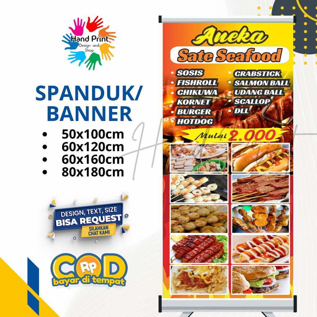 Cetak Spanduk Banner Aneka Seafood Merah  MMT Spanduk Custom 60x160
