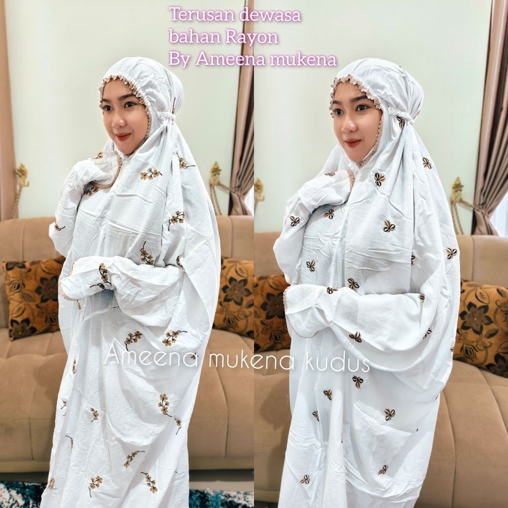 MUKENA TERUSAN DEWASA RAYON PREMIUM KAIN PUTIH