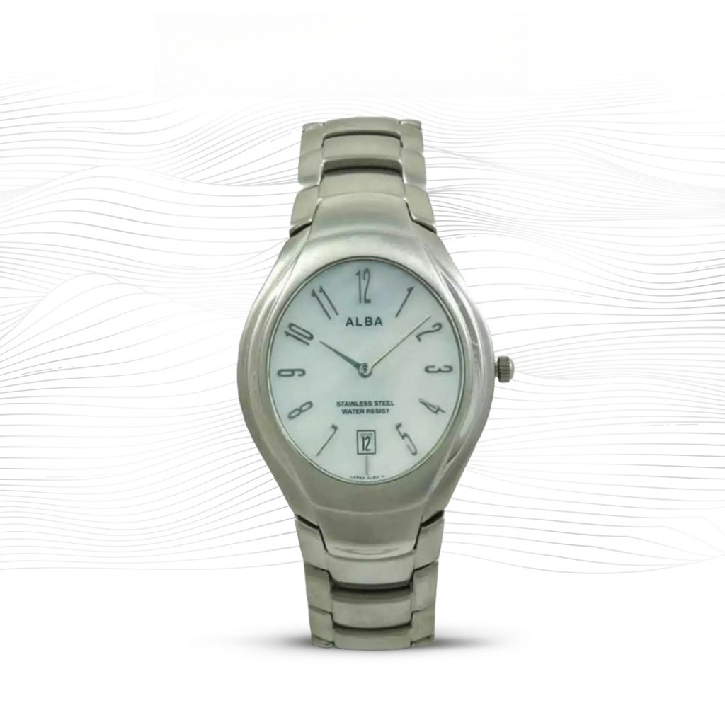 ALBA AVKC49 Jam Tangan Wanita Oval Fashion Quartz White Dial Stainless Steel Strap Watch
