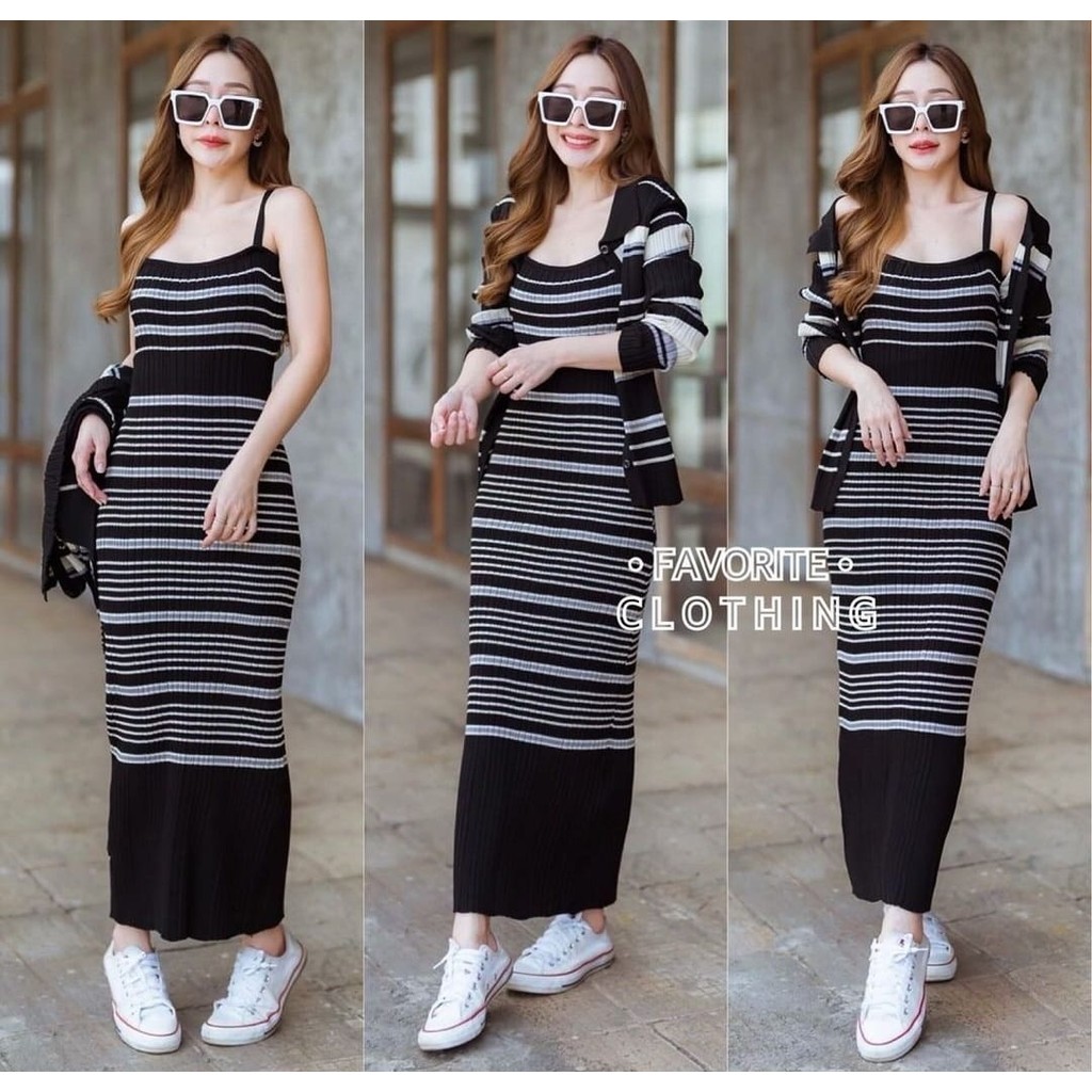 Doublecheaps Dress Jemia + Cardi - Baju Wanita - Long Dress - Dress Rajut Wanita Terbaru