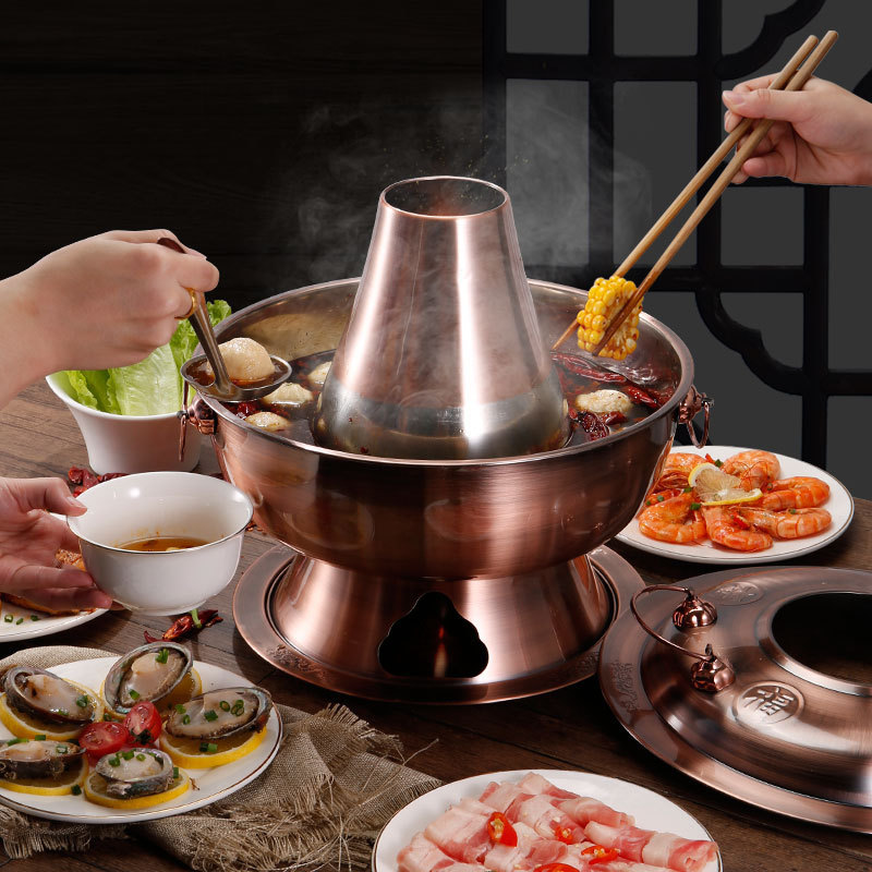 scount Thickened Stainless Steel Charcoal Chinese Copper Hot Pot Old Beijing Style Cooke Set