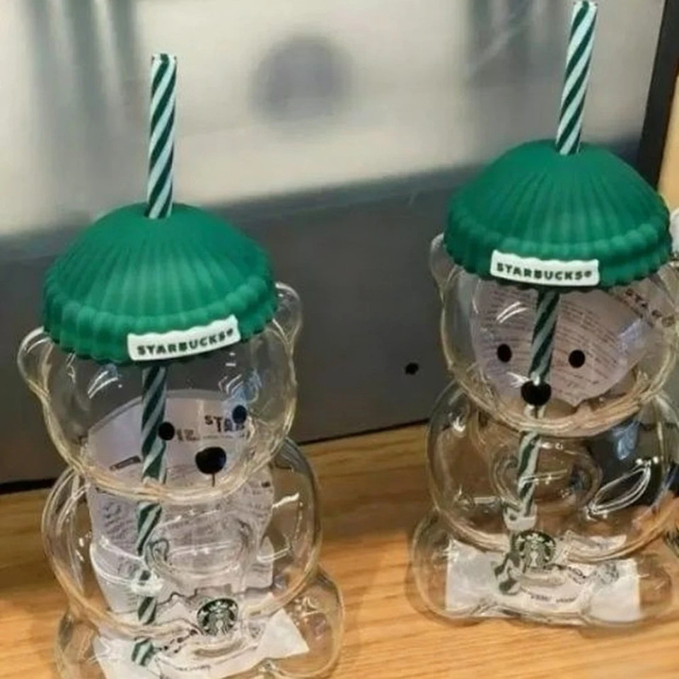 New For Starbucks Cute Animal Bear Straw Glass Transparent Glass For Men Women Birthday Christmas Gi
