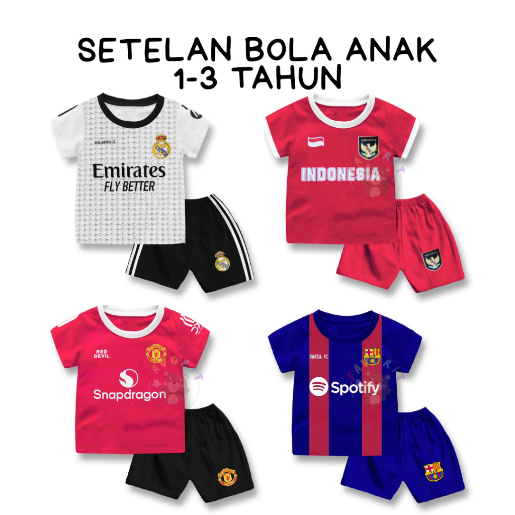 PEROSPERO - Setelan Baju Bola Anak 1 - 3 TAHUN Sablon CUSTOM NAMA Anak Laki Perempuan - Kaos Bola An