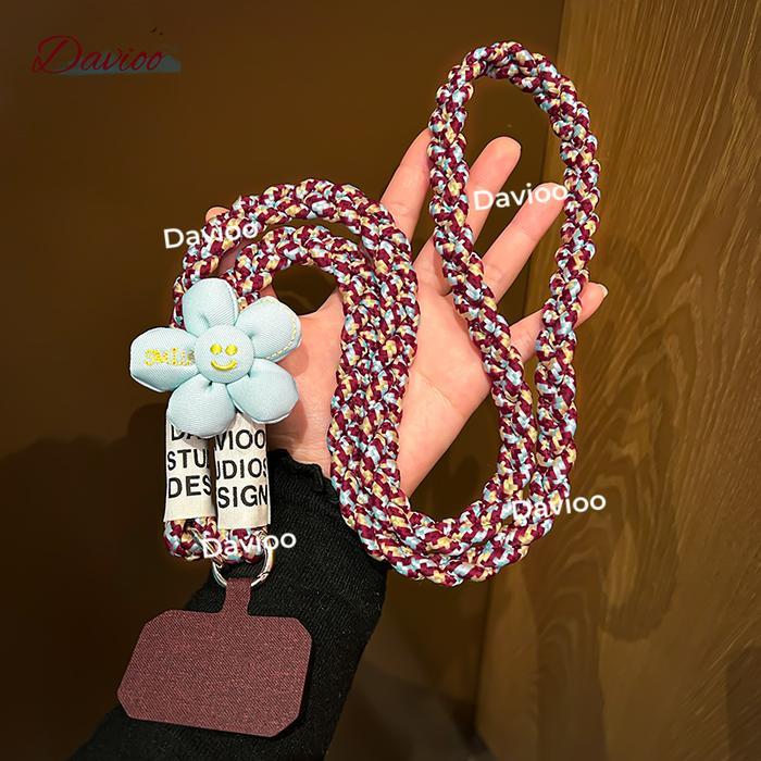 senadara1 Tali HP Lanyard Universal Bisa Cross-body Motif Flower Gantungan Handphone - Tali Kepang-C