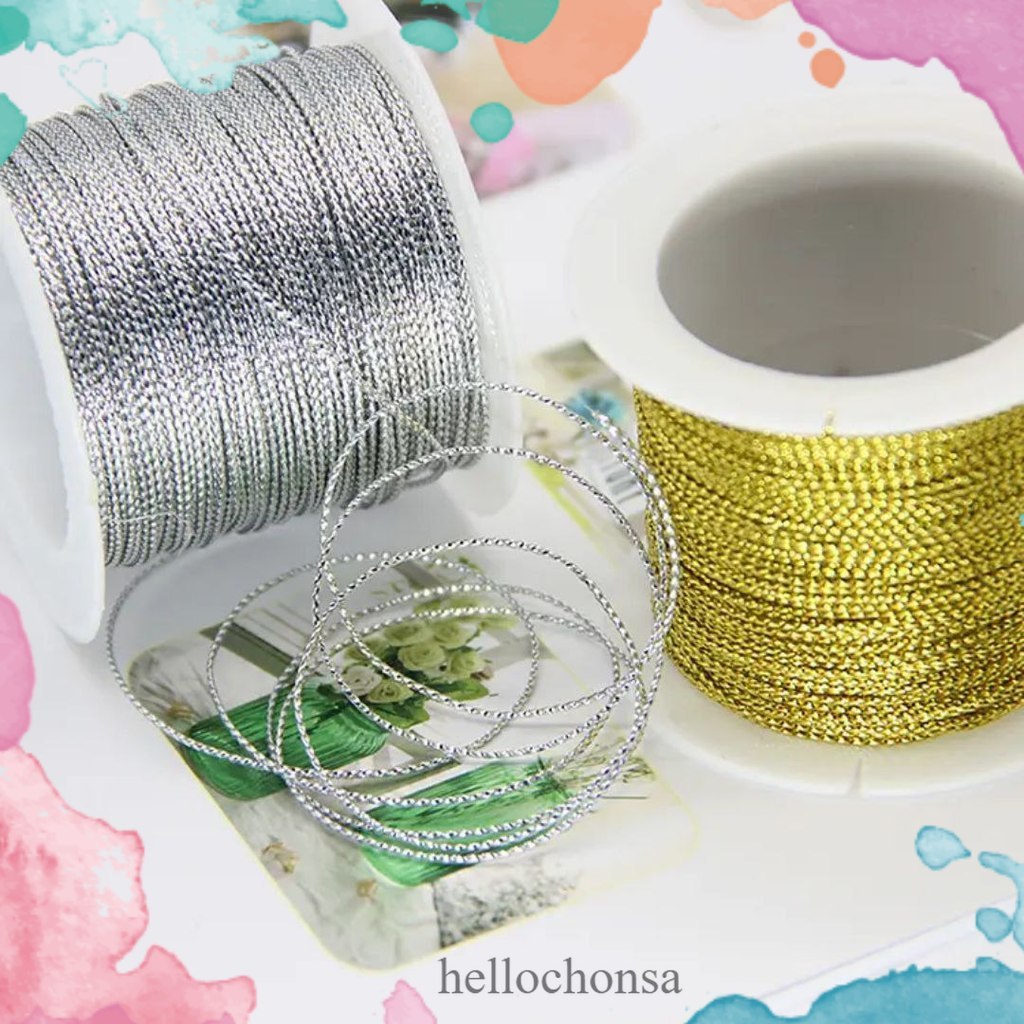 1 mtr Tali Metalik Emas Perak Gold Silver Kartu Hang tag Souvenir Parcel Serbaguna Kado Gift helloch