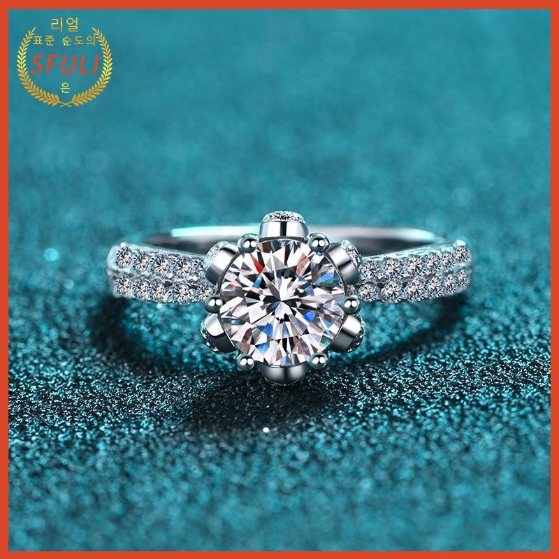 Cincin Berlian Wanita PT950 Berkilau Zircon 5A Berlapis Emas Platinum